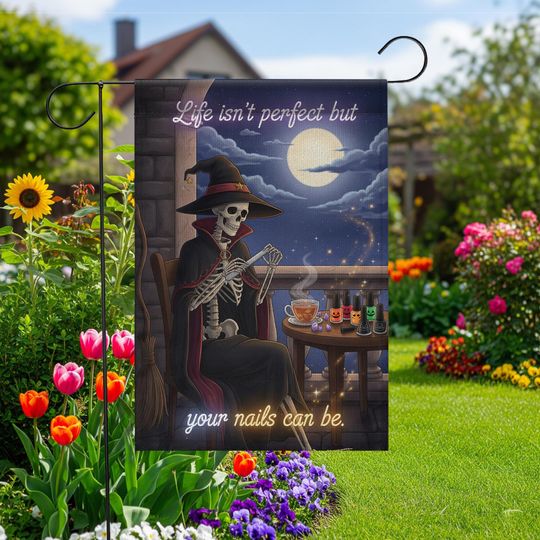 Discover Witch Skeleton Halloween Garden Flag - Funny Nail Art Yard Decor