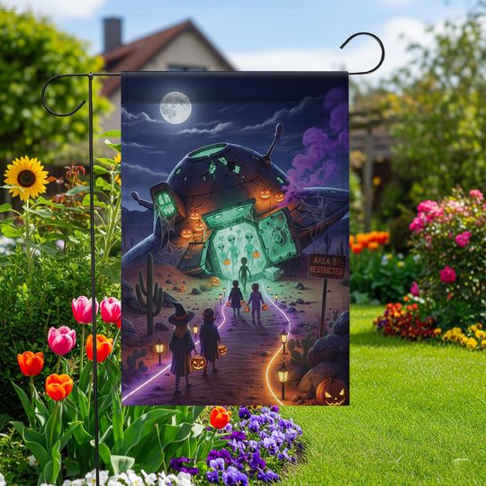 Discover Halloween Alien UFO Garden Flag: Spooky Trick-Or-Treat Yard Banner