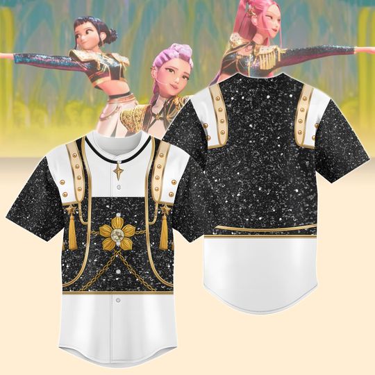 Mira Demon Hunters Black Gold Baseball Jersey, Mira Kpop Cosplay Costume, Mira Baseball Shirt, Huntrix Kpop Movie Outfit,Halloween Gift