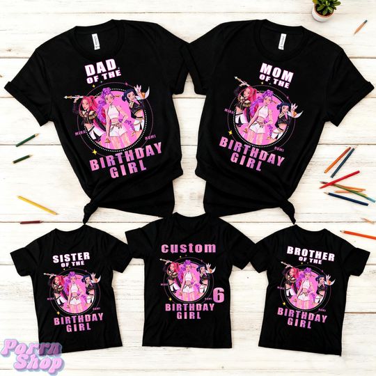 Discover Custom Huntrix Birthday Girl Shirt,Personalized Kpop Demon Hunter Tee,Family Birthday Shirt,Birthday gift for kids,Huntrix kids shirt