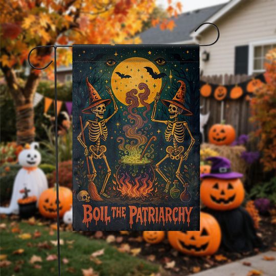 Discover Boil the Patriarchy Garden Flag  Feminist Halloween Yard Decor with Witches & Cauldron
