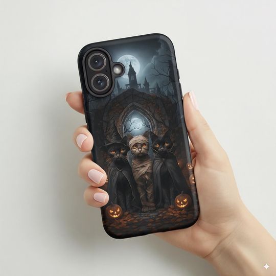 Discover Halloween Black Cats iPhone Case  Gothic Spooky Phone Cover - Witch, Vampire & Mummy Cats  Trick or Treat Gift