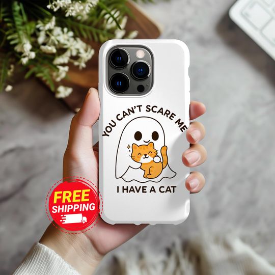 Discover Cute Cat Ghost Phone Case, You Cant Scare Me I Have a Cat Cover, Halloween Cat Lover Gift, Spooky Fall Phone case, halloween phone case