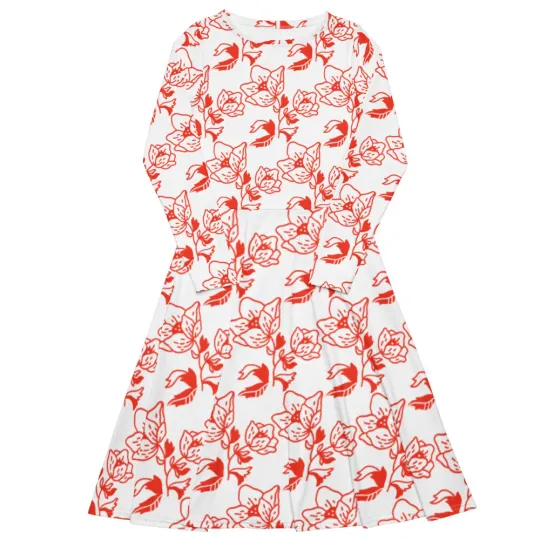 Discover All-Over Print Long Sleeve Midi Dress for Women