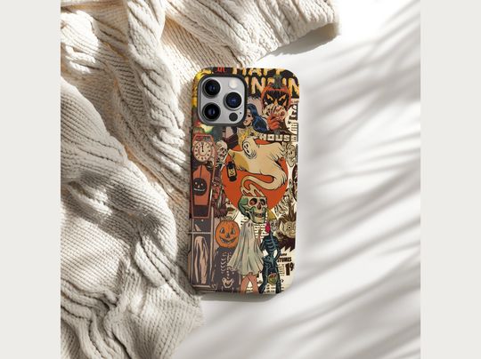 Vintage Halloween Comics Phone Case Collage Spooky Ghost Retro Cases Skeleton iPhone 16 15 14 13 12 Pro Max Samsung S23 S25 S24 Pixel Cover