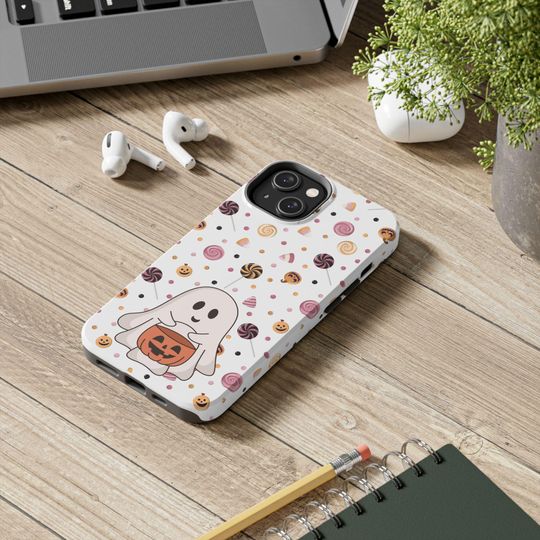 Discover Cute Halloween Ghost Phone Case | Cute Ghost | Spooky Candy Design | Ghost Design Case | Halloween Gift | iPhone 16 15 14 Pro Max | Samsung
