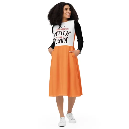 All-Over Print Long Sleeve Midi Dress Baddest Witch