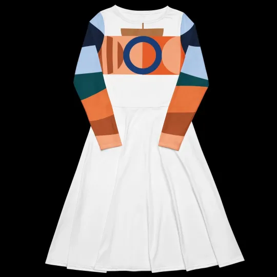 Discover All-over Print Long Sleeve Midi Dress for Women