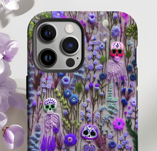Discover Day of Dead Da de los Muertos Sugar Skull Tough Phone Case Cover IPhone PRO Max Plus 16 15 14 13 | Pixel 9 8 7 | Galaxy S 25 24 23 22 Ultra