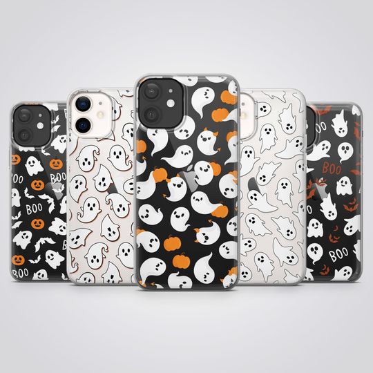 Discover Clear Phone Case Cute Spooky Ghost Cover fit for iPhone 17 Pro Max, 16 Plus, 15, 14, 13, XS & Samsung S25, S24, S23, A56, Pixel 10, 9, 8A