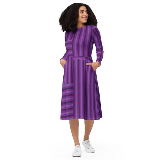 Discover Grape Juice All-Over Print Long Sleeve Midi Dress