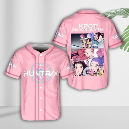 Discover Pink Anime Baseball Jersey Kawaii Demon Hunter Style Shirt Front & Back Graphic