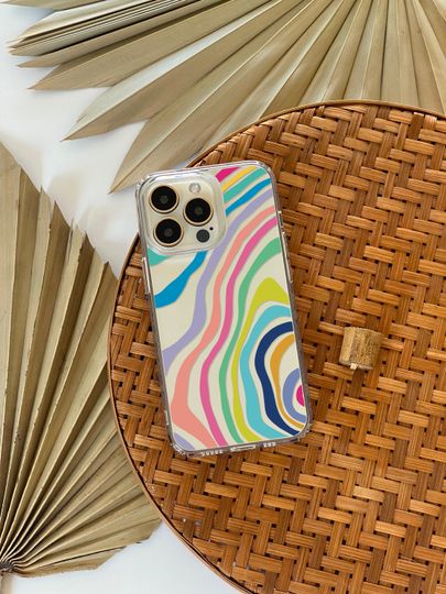 Discover Colorful Abstract Lines Clear Case For iPhone 17 Air 16e 15 14 13 Pro Max 12 Mini 7 8 SE S24 Phone Case With Aesthetic Retro Design MagSafe