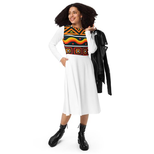 Discover Cloud 9 Africa Douala All-Over Print Long Sleeve Midi Dress