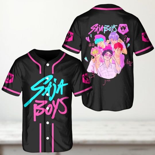Saja Boys Kpop Jersey, Pink Neon Anime Baseball Shirt, Boys Band Kpop Streetwear Outfit