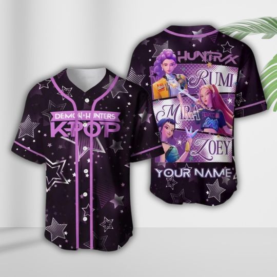 Discover Black Purple Anime Baseball Jersey Star Print Kawaii Streetwear Unisex Shirt