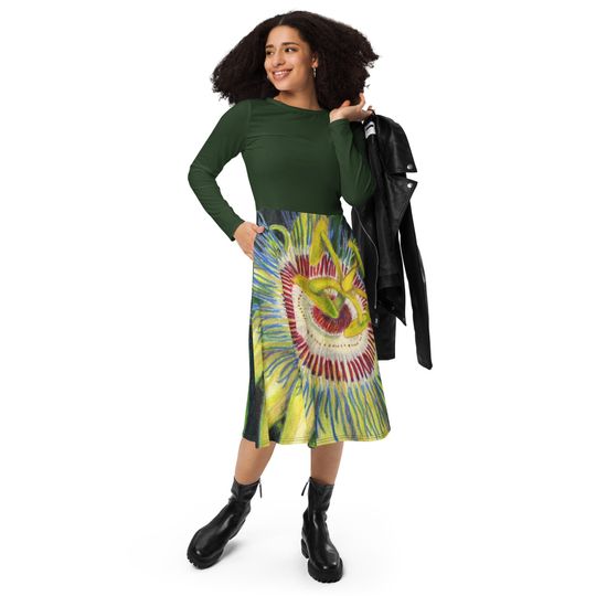 Discover All-Over Print Long Sleeve Midi Dress