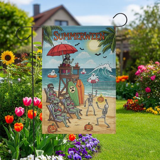 Discover Summerween Beach Flag: Funny Halloween Garden Decor