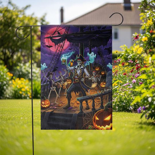 Discover Pirate Skeleton Halloween Garden Flag: Spooky Shipyard Decor
