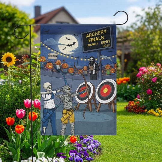 Discover Halloween Archery Garden Flag  Funny Skeleton Mummy Sports Yard Decor  Spooky Target Practice Banner