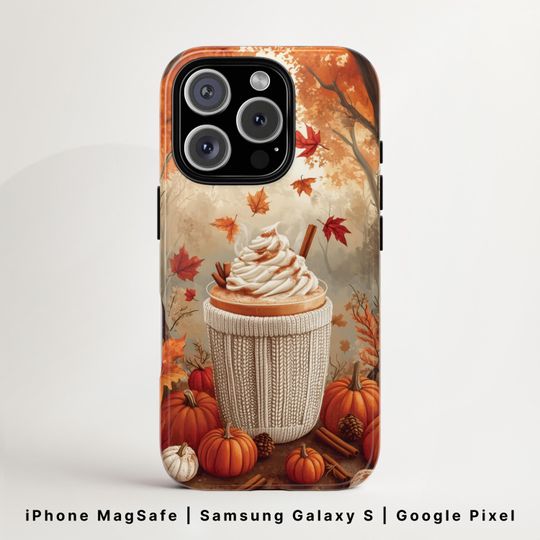 Discover Latte Lovers Phone MagSafe Case | Pumpkin Spice Latte Coffee Cover | iPhone 16, Samsung Galaxy S25, Google Pixel 9 | Cute Autumn Fall Colors