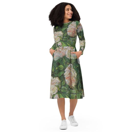 Discover Vincent van Gogh Rosenbusch Art Dress, Women's Long Sleeve Midi Dress