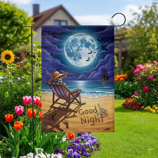 Discover Skeleton Beach Garden Flag: Spooky Halloween Yard Decor