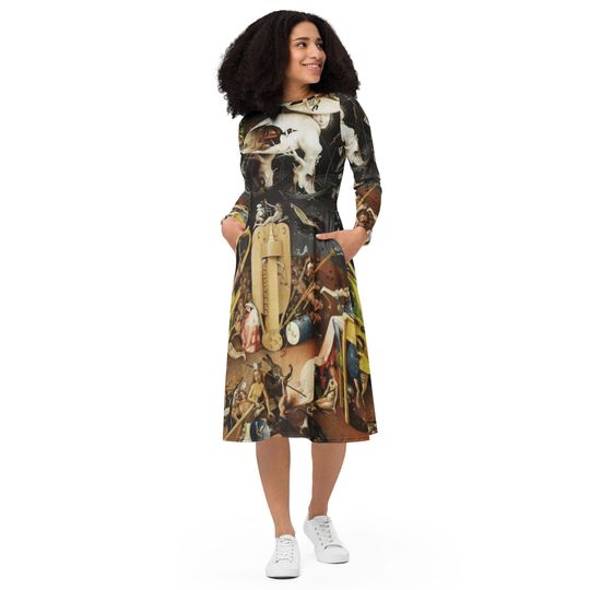 Discover Hieronymus Bosch The Garden of Earthly Delights All-Over Print Long Sleeve Midi Dress