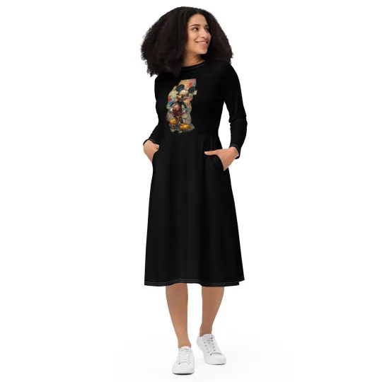 Discover All-Over Print Long Sleeve Midi Dress