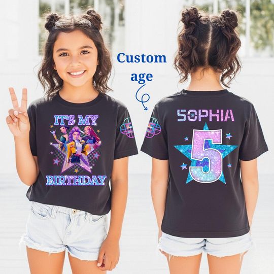 Discover Custom Huntrix Birthday Girl Shirt, Its My Huntrix Birthday Youth Tee, Demon Hunters Kids Shirt, Mira Rumi Joey Shirt, Gift For Kpop Fans