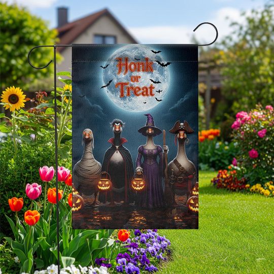Discover Funny Goose Halloween Garden Flag: Honk or Treat - Spooky Yard Decor