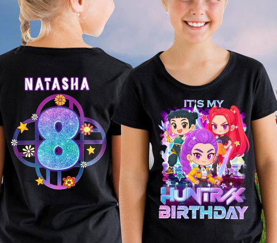Discover Custom Name & Age Huntrix Birthday Girl Shirt, Custom It's My Huntrix Birthday, Kpop Demon Hunter Birthday Tee, Gift for Huntrix fan