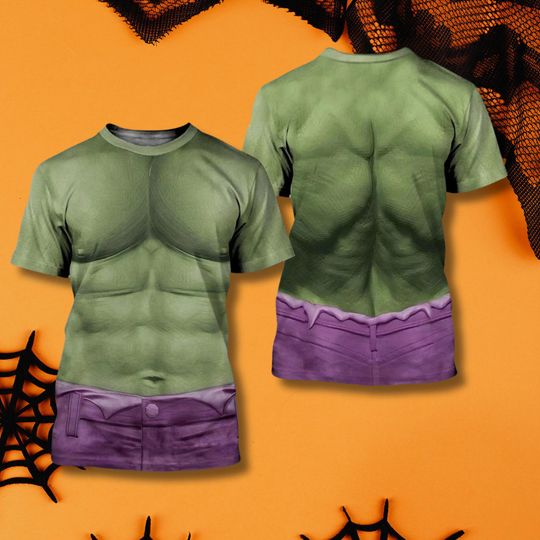 Discover Green Monster Muscle Costume 3D Torso Illusion Graphic T-Shirt for Adults