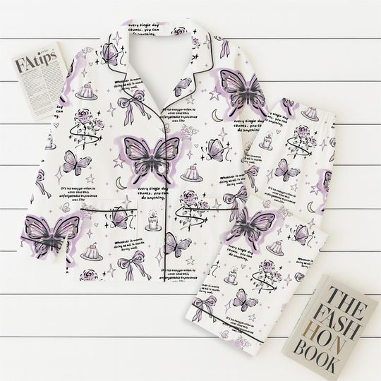 Butterfly Pajamas Set, Cute Bow And Stars Sleepwear, Cozy Season Loungewear, Floral Butterfly Homewear, Butterfly Lover Gift