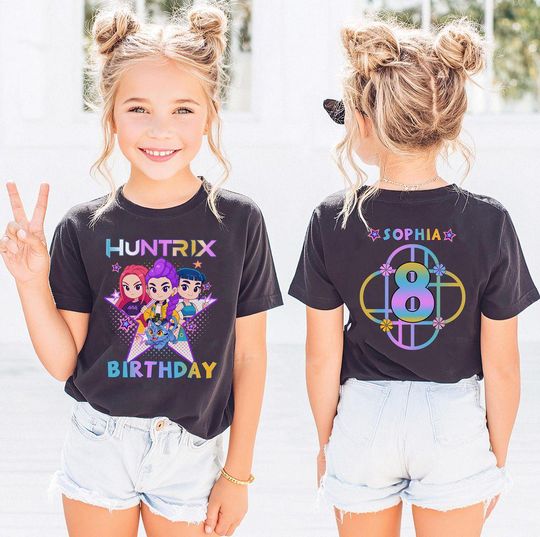 Discover Custom Huntrix Birthday Girl Shirt, Personalized Kpop Demon Hunter Birthday Tee, Gift for Huntrix fan, Birthday Gift for Kid, Back to School