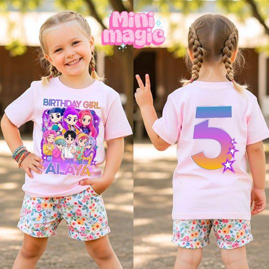 Personalized Huntrix K-pop T shirt, Huntrix Demon Party Theme, K-pop Lover Tee, Family Birthday T Shirt, Gift for Girls, Custom Tee