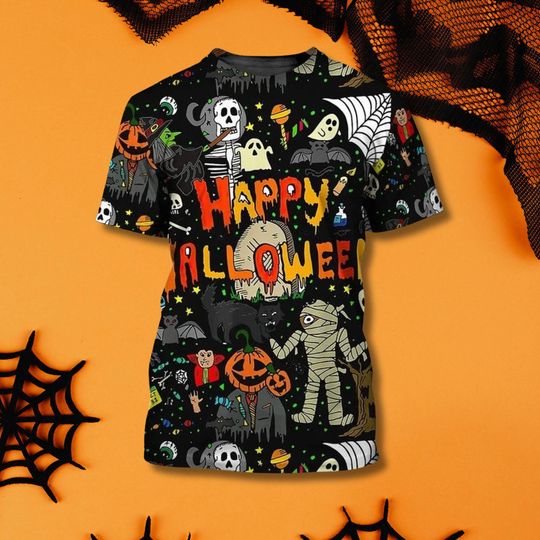 Discover Happy Halloween Doodle T-Shirt for Adults