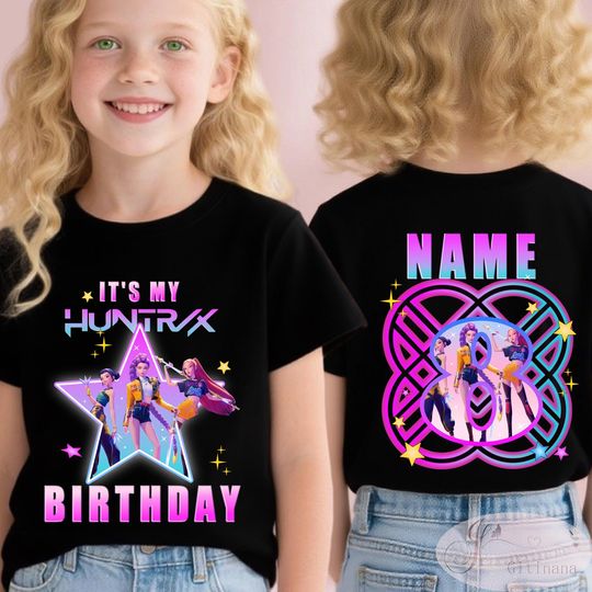 Discover Personalized Kpop Demon Hunter Birthday Tee,Custom Huntrix Birthday Girl Shirt,Huntrix Fan Gift,Birthday gift for kids,Huntrix kids shirt