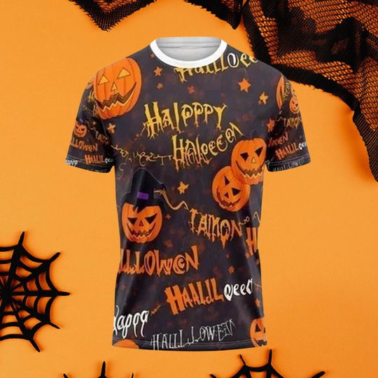 Happy Halloween Typography T Shirt for Adults