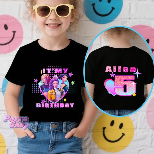 Custom Huntrix Birthday Girl Shirt,Personalized Kpop Demon Hunter Birthday Tee,Gift for Huntrix Fan,Birthday gifts for kids,Custom Name Tee