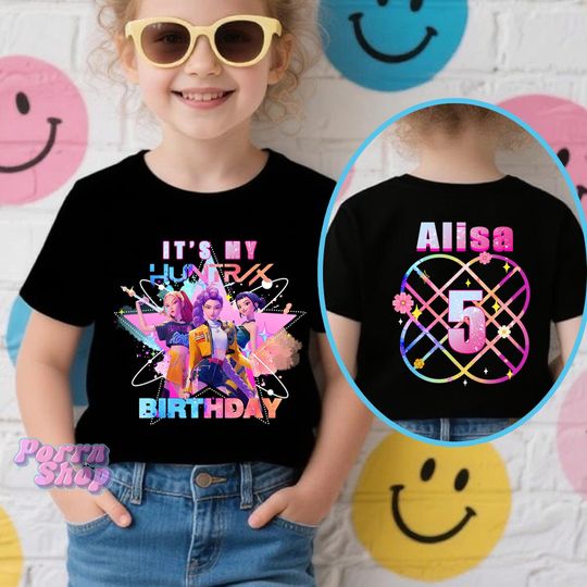 Custom Huntrix Birthday Girl Shirt,Personalized Kpop Demon Hunter Birthday Tee,Gift for Huntrix Fan,Birthday gifts for kids,Kpop Huntrix Tee