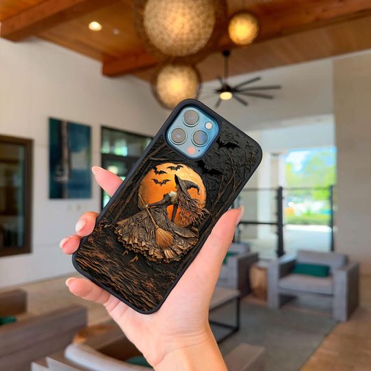 Discover Witch Printed Art Phone Case, Spooky Halloween Phone Case, Trick Or Treat Halloween Phone Case, Witchy Gothic Phone Case For Iphone, Samsung