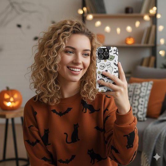 Discover Halloween iPhone Samsung Snap Case | Cute Ghosts & Skulls Phone Cover | Slim Spooky Trick or Treat Gift | Fall Accessory for iPhone Samsung
