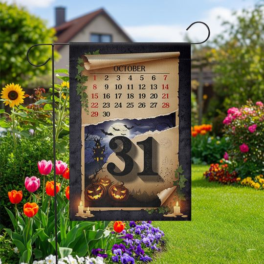 Discover Halloween Garden Flag: Spooky Ghost, Pumpkins - Double-Sided Outdoor Decor