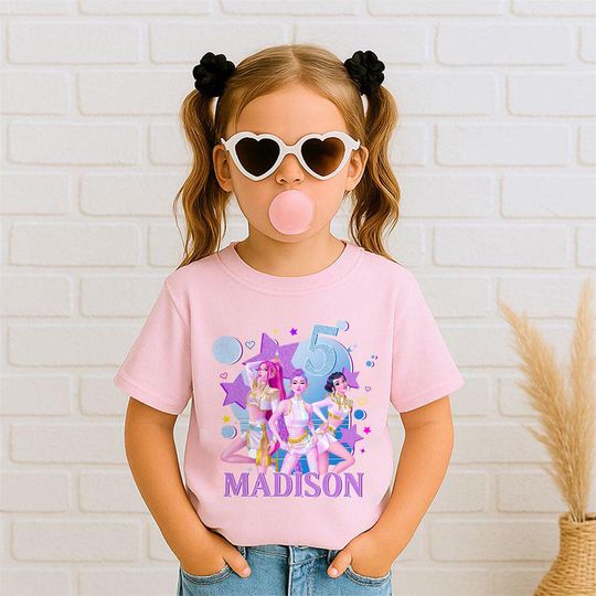 Discover Custom Huntrix Birthday Girl Shirt, Personalized Kpop Demon Hunter Birthday Tee, Back to School, Gift for Huntrix fan,Birthday Gift for Kid