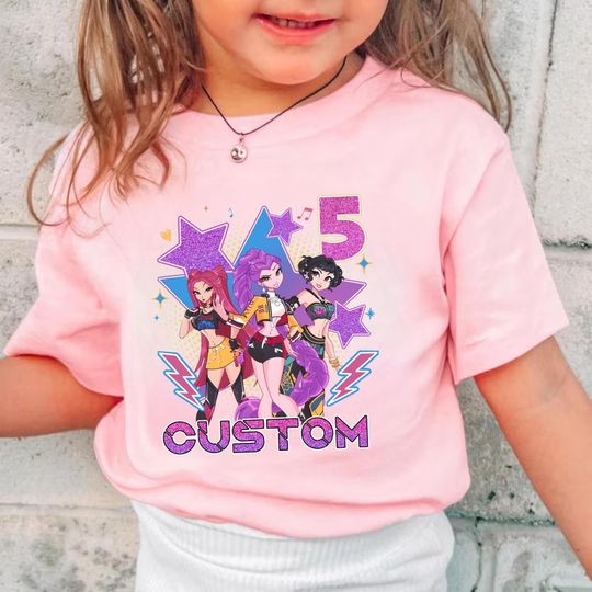 Discover Custom Huntrix Birthday Girl Shirt: Personalized Demon Hunter Birthday Tee, Birthday Gift For Kid, Rumi Mira Zoey Birthday Gift Shirt