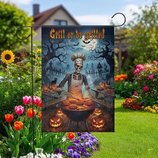 Discover Funny Skeleton BBQ Garden Flag: Halloween Outdoor Decor