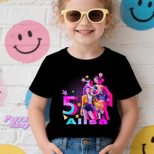 Discover Custom Huntrix Birthday Girl Shirt,Personalized Kpop Demon Hunter Birthday Tee,Gift for Huntrix Fan,Birthday gifts for kids,Custom Name Tee