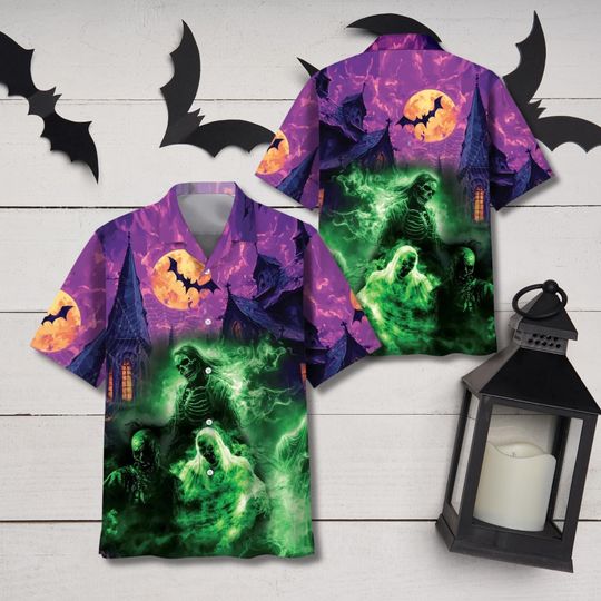Haunted House Ghost Hawaiian Shirt for Men