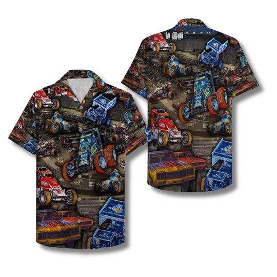 Men's Hawaiian Shirt with All-Over Race Car Print